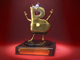 Esta es la imagen 3D de Blogui, el trofeo de los premios de cine de blogueros "Blogos de Oro".